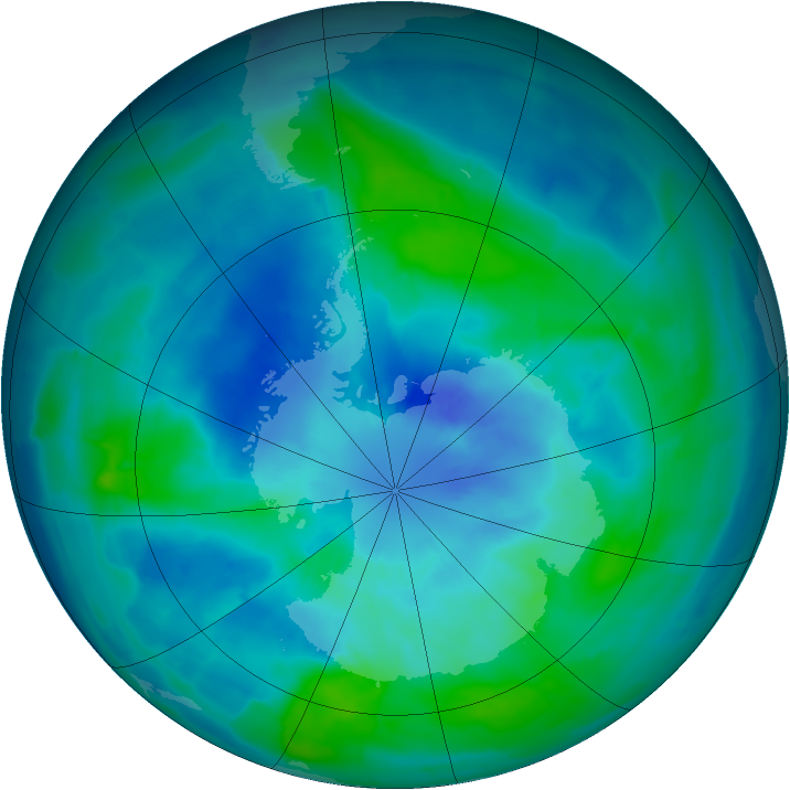 Antarctic ozone map for 20 March 2015
